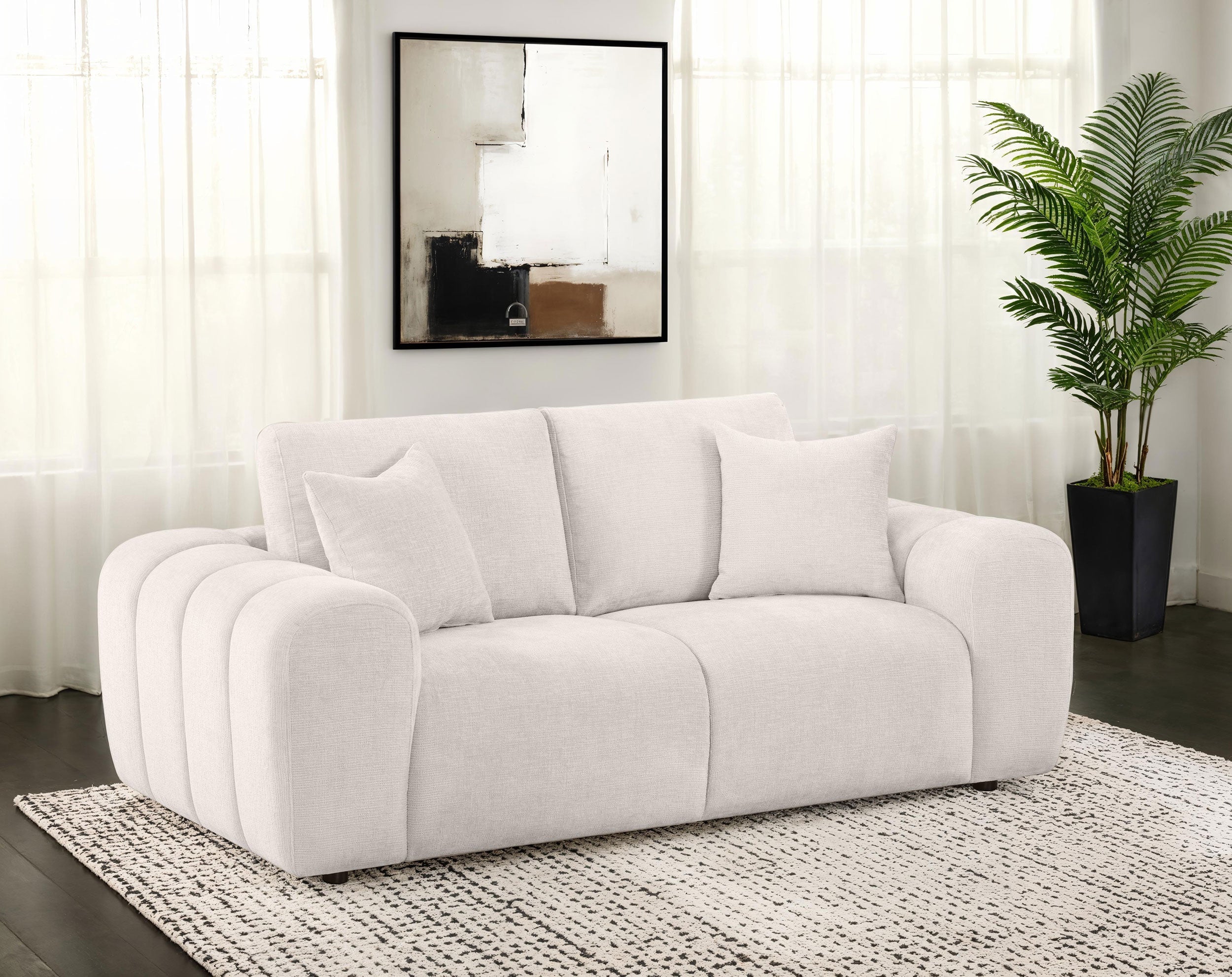 Burnett Chenille Upholstered Wide Arm Loveseat Ivory-