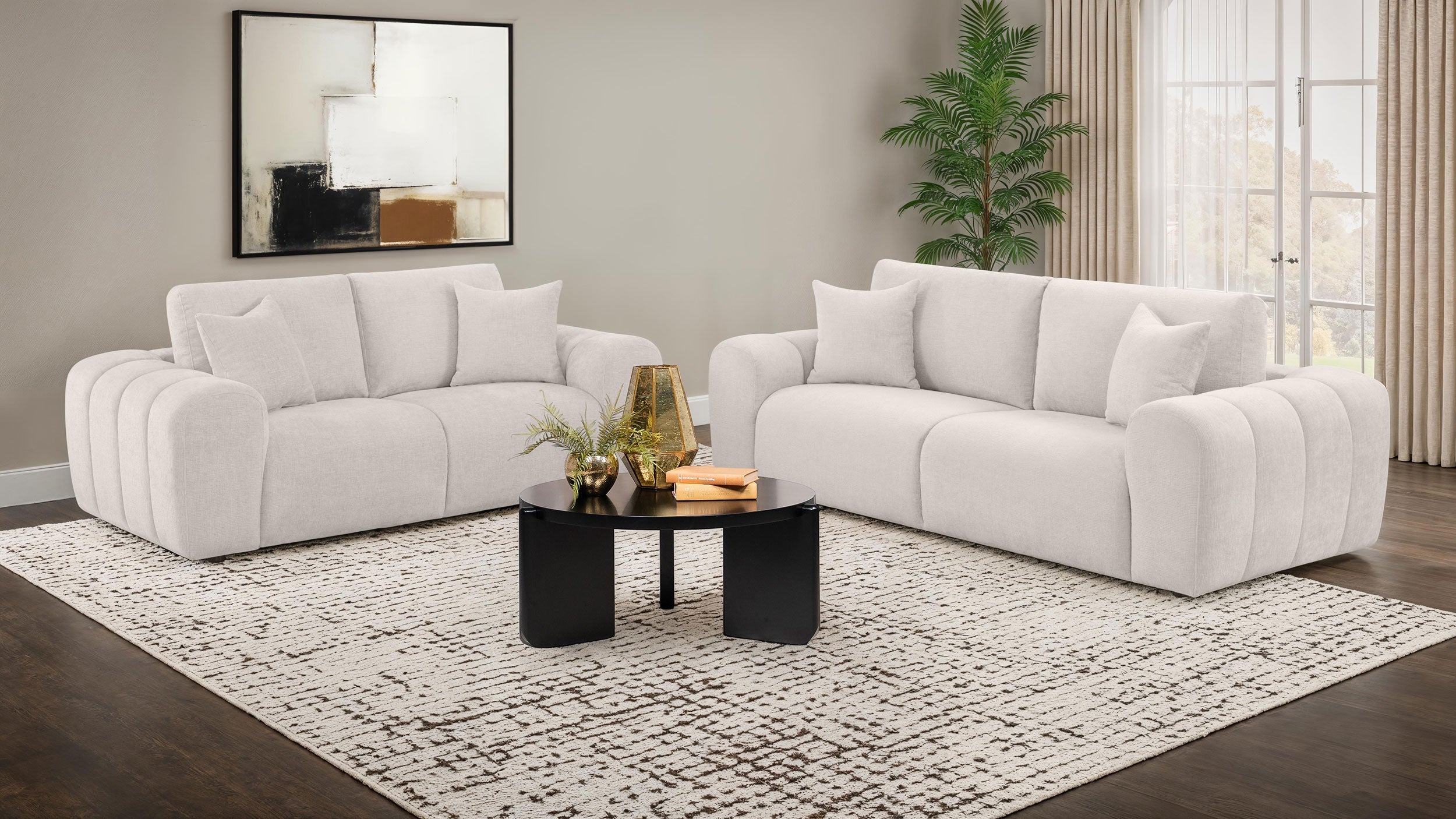 Burnett Chenille Upholstered Wide Arm Loveseat Ivory-