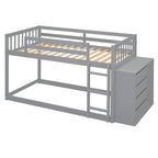 Twin Over Twin Bunk Bed with 4 Drawers and 3 Shelves - Gray