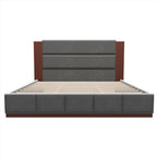 Upholstered Platform Bed Frame with Extended Wood Headboard
