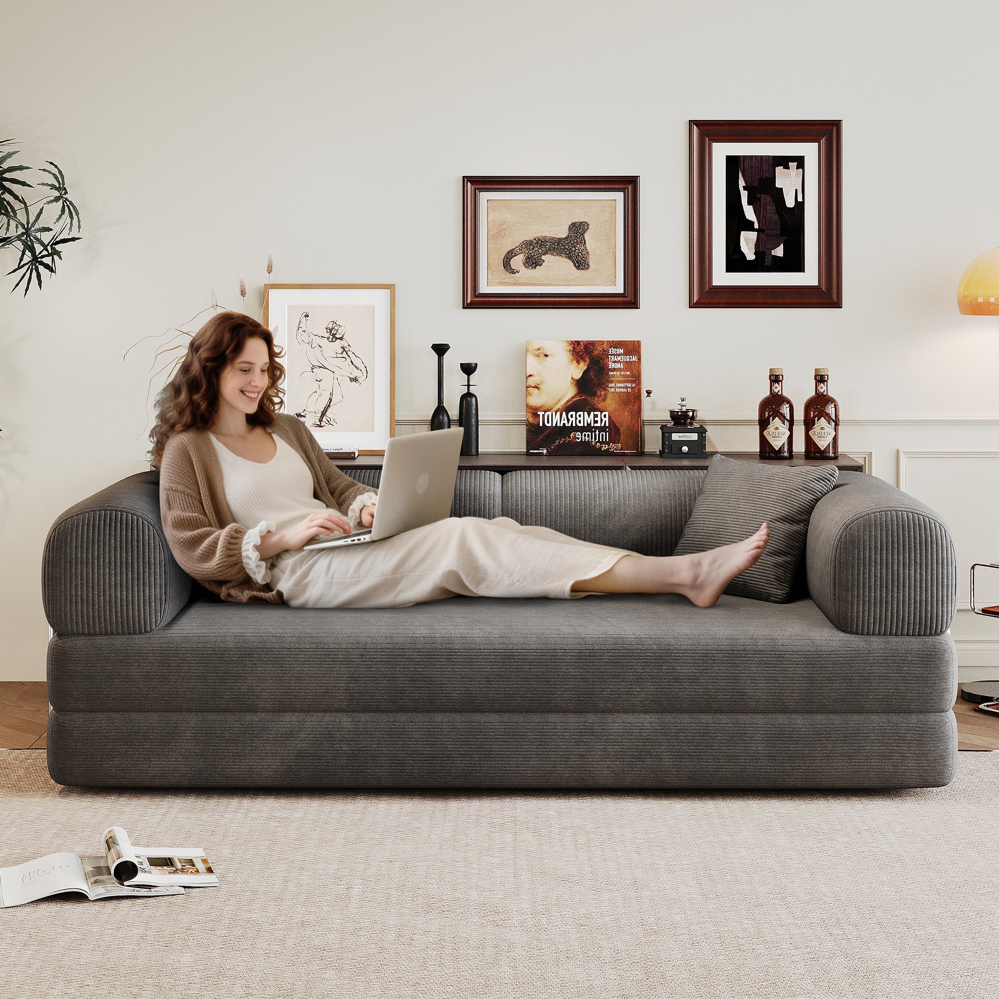 78.8" Compression Sofa Bed with Pillow Back Support