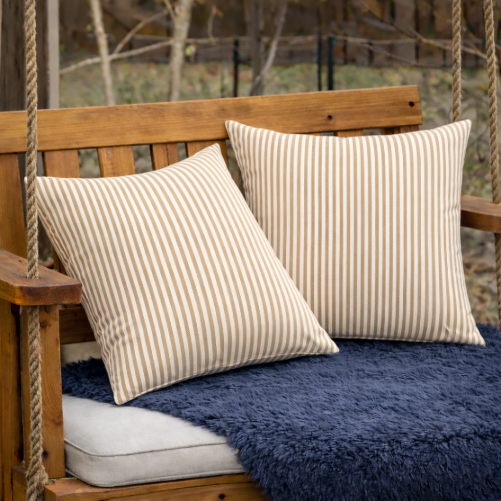 4 Pack Outdoor Pillow Covers - Beige Cabana Striped