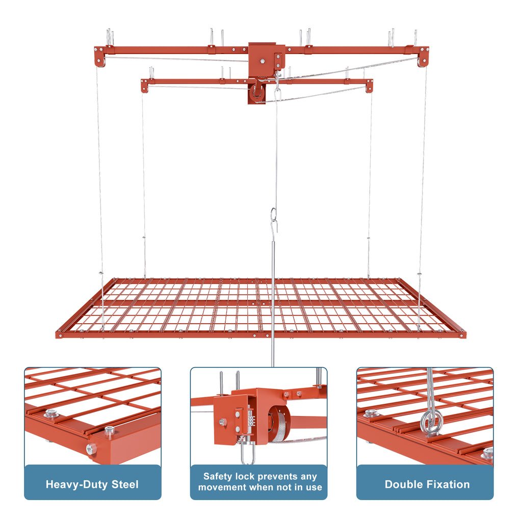 Orange Overhead Garage Storage Rack 4x8 FT for High Ceilings