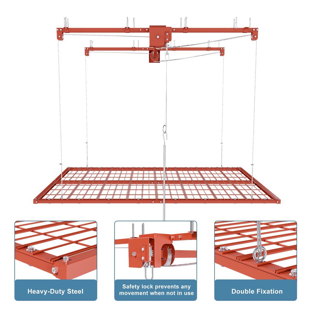Orange Overhead Garage Storage Rack 4x8 FT for High Ceilings