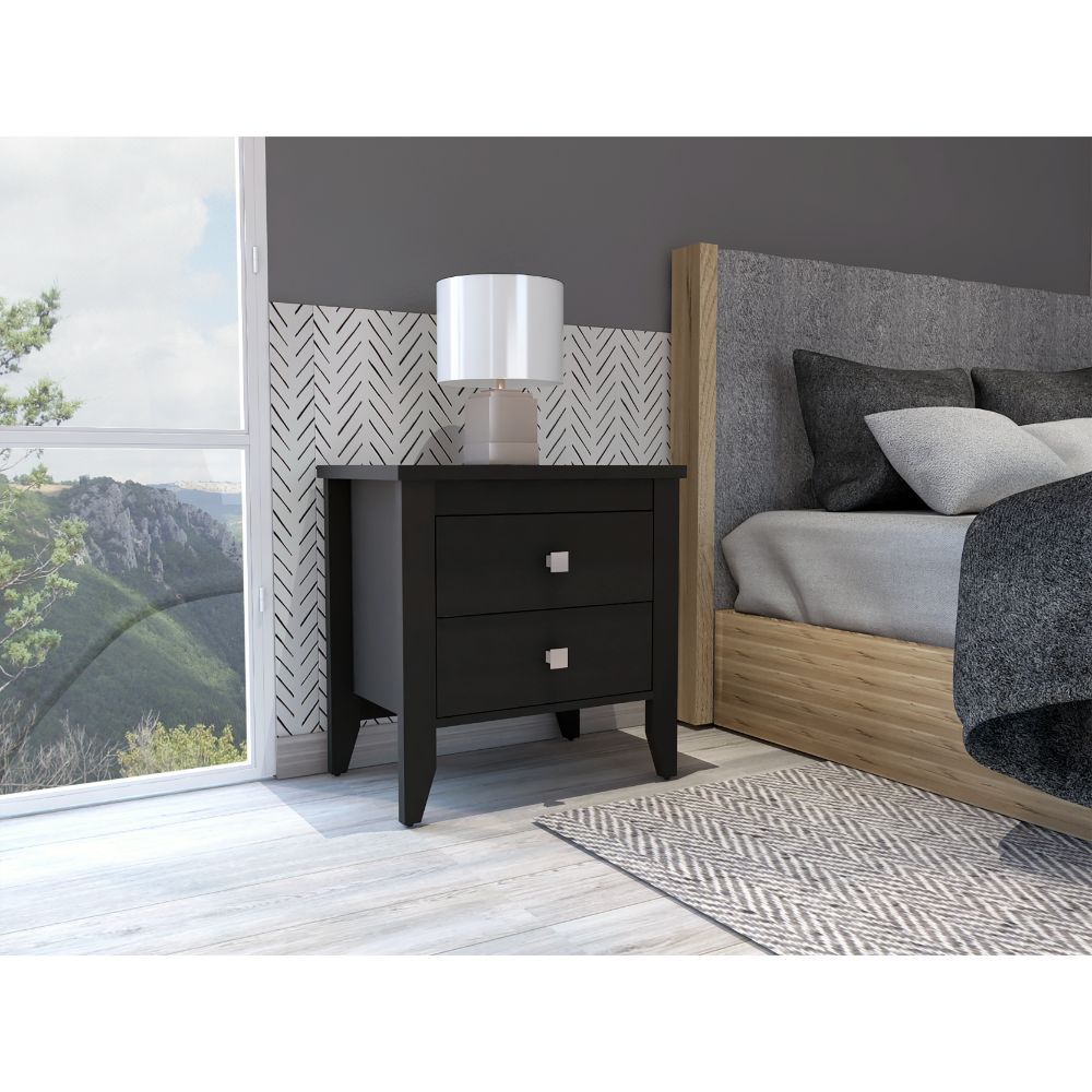 Breeze Four-Legged Modern Bedroom Nightstand with Two Drawers