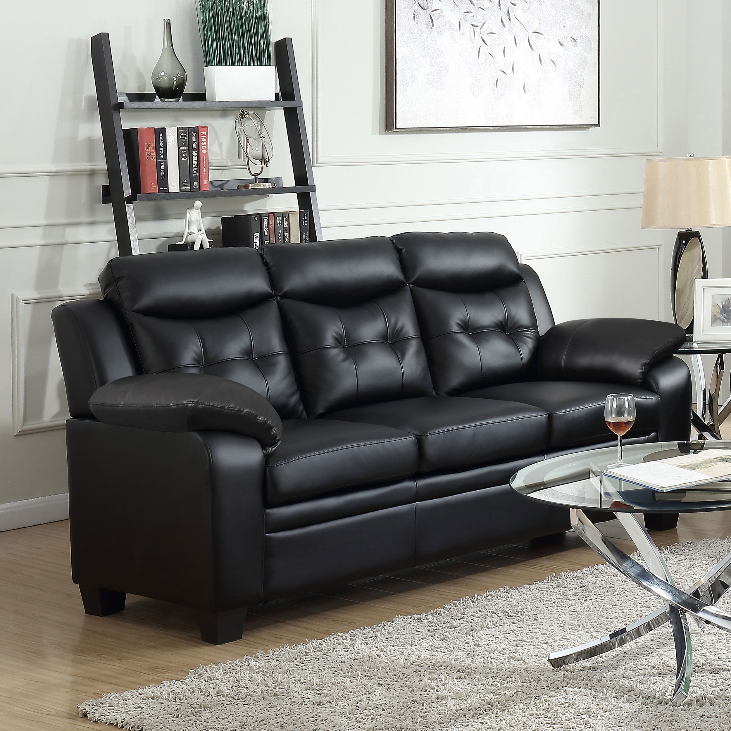 Finley Upholstered Padded Arm Tufted Sofa Black-CoasterEveryday