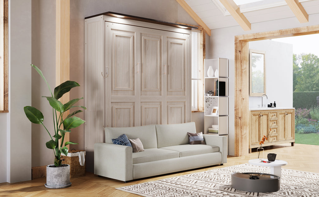 Queen Size Murphy Bed with Sofa and LED