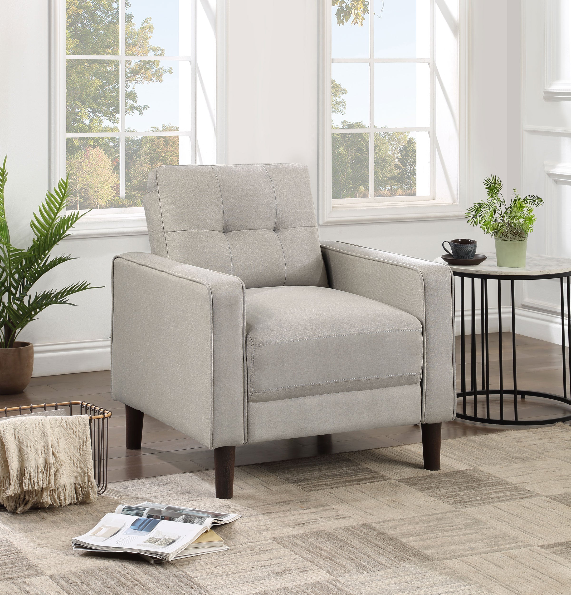 Bowen Upholstered Track Arm Tufted Accent Chair Beige-