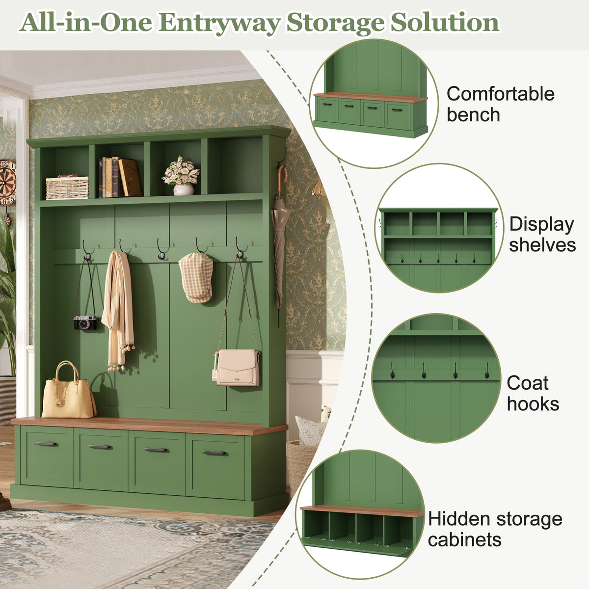 ON-TREND Farmhouse Hall Tree with Storage Bench