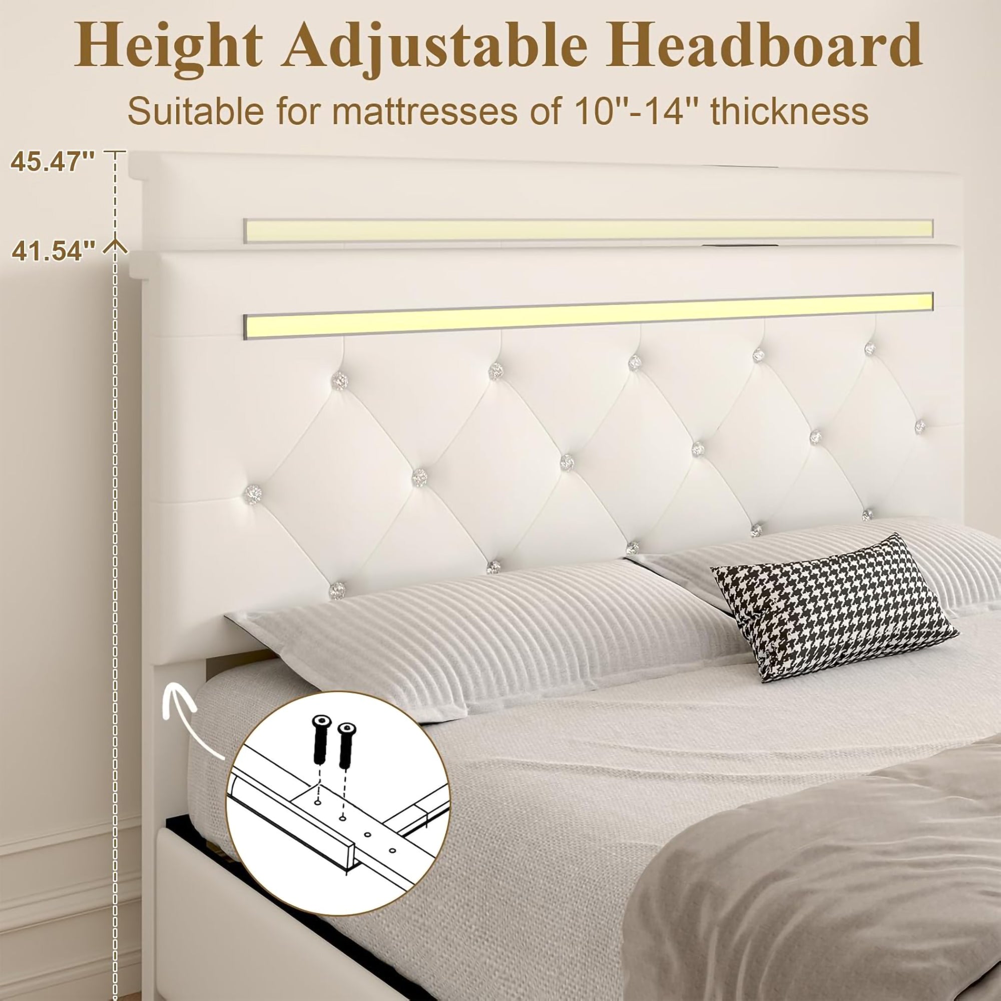 Queen Size Bed Frame with LED Light and 4 Storage Drawers