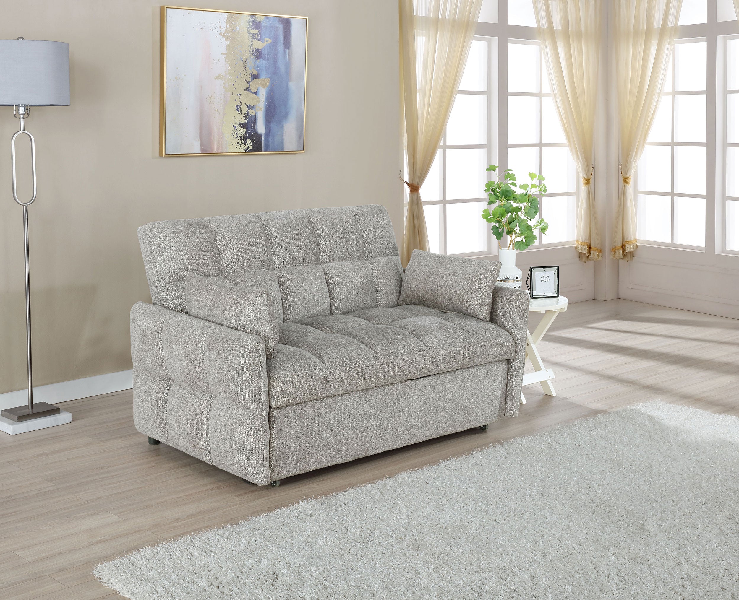 Cotswold Upholstered Convertible Sleeper Sofa Bed Light Grey-CoasterEssence