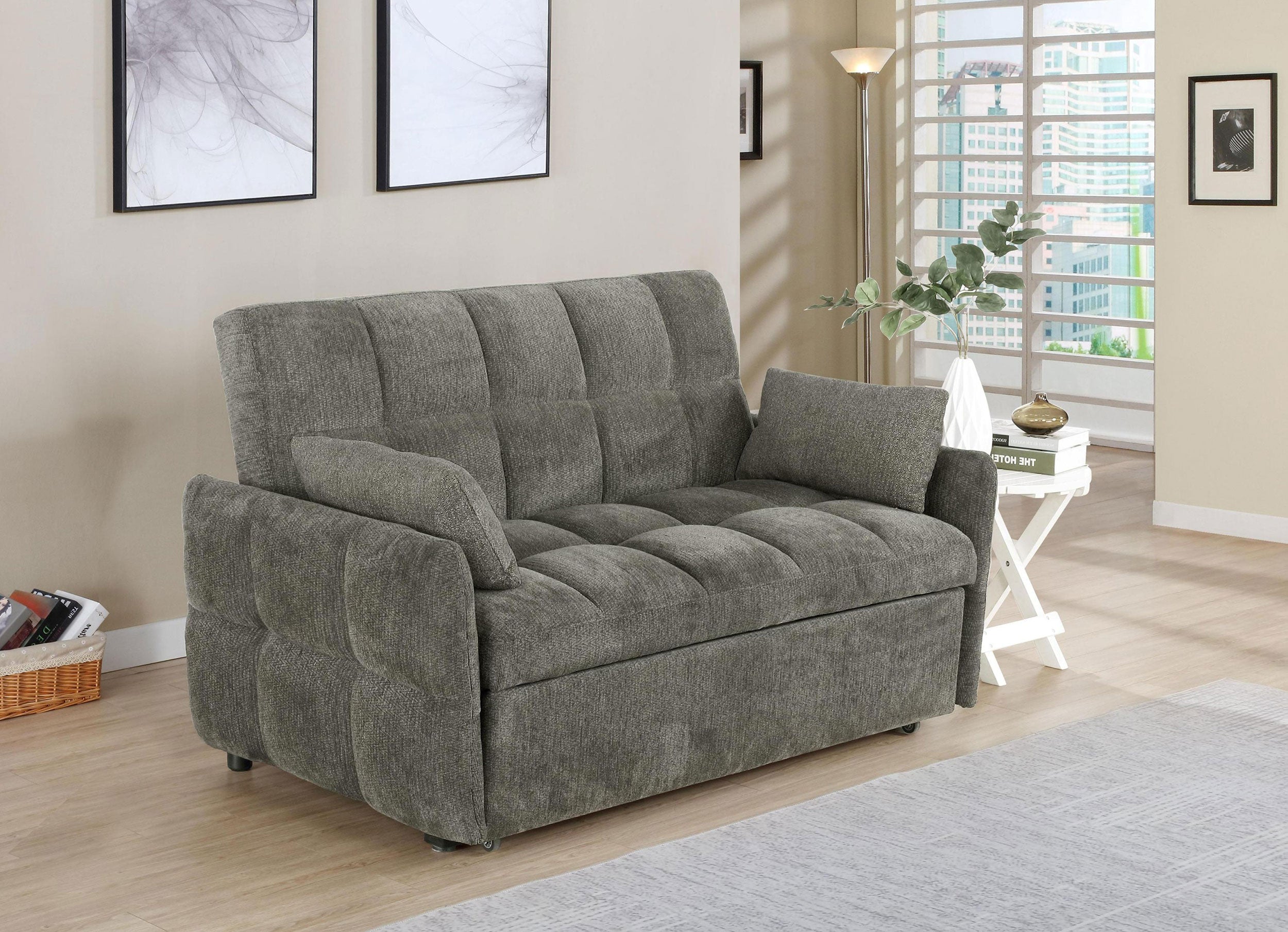 Cotswold Upholstered Convertible Sleeper Sofa Bed Dark Grey-CoasterEssence