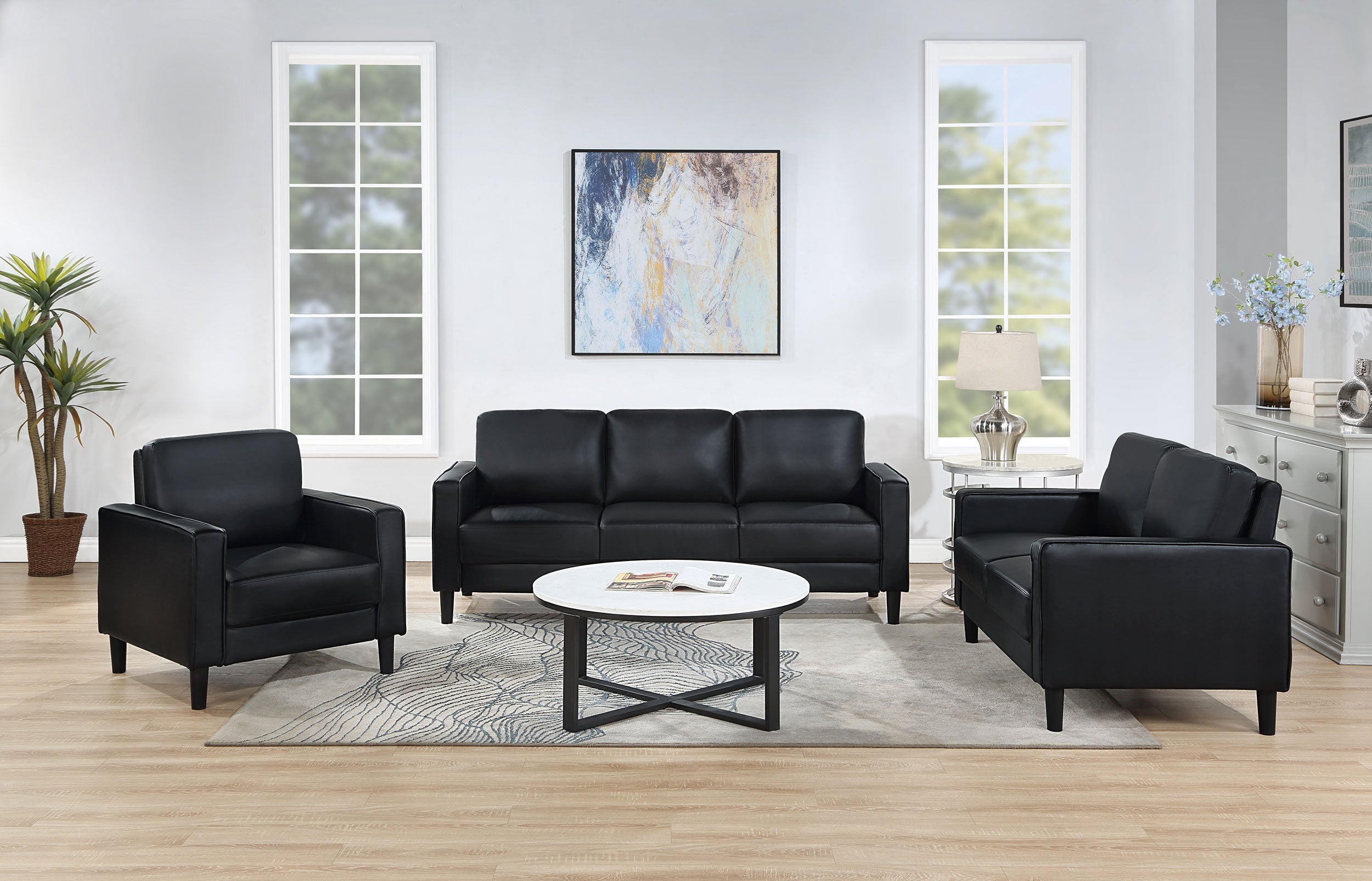 Ruth Upholstered Track Arm Sofa Black-