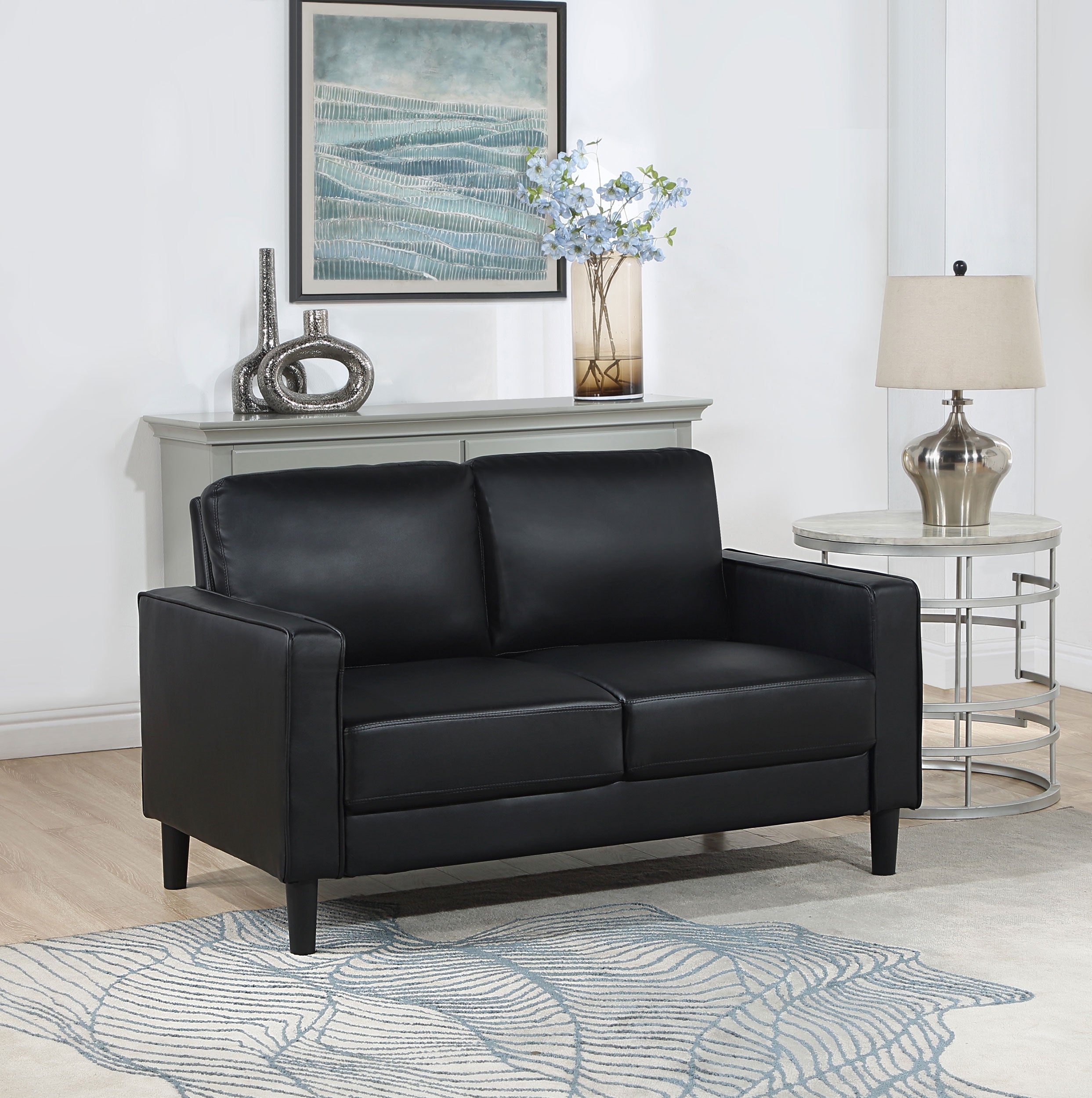 Ruth Upholstered Track Arm Loveseat Black-