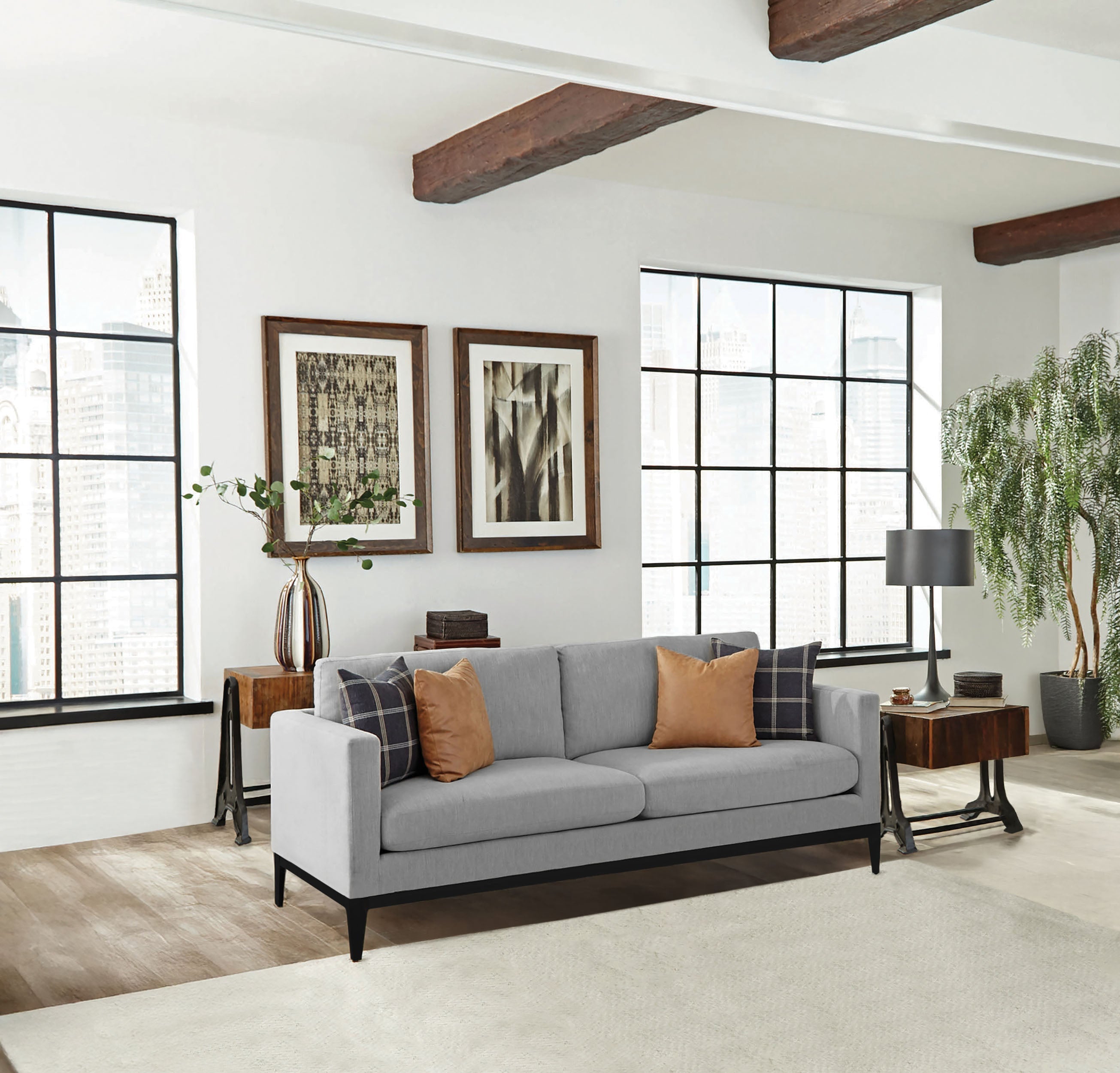Apperson Upholstered Track Arm Sofa Light Grey-CoasterElevations