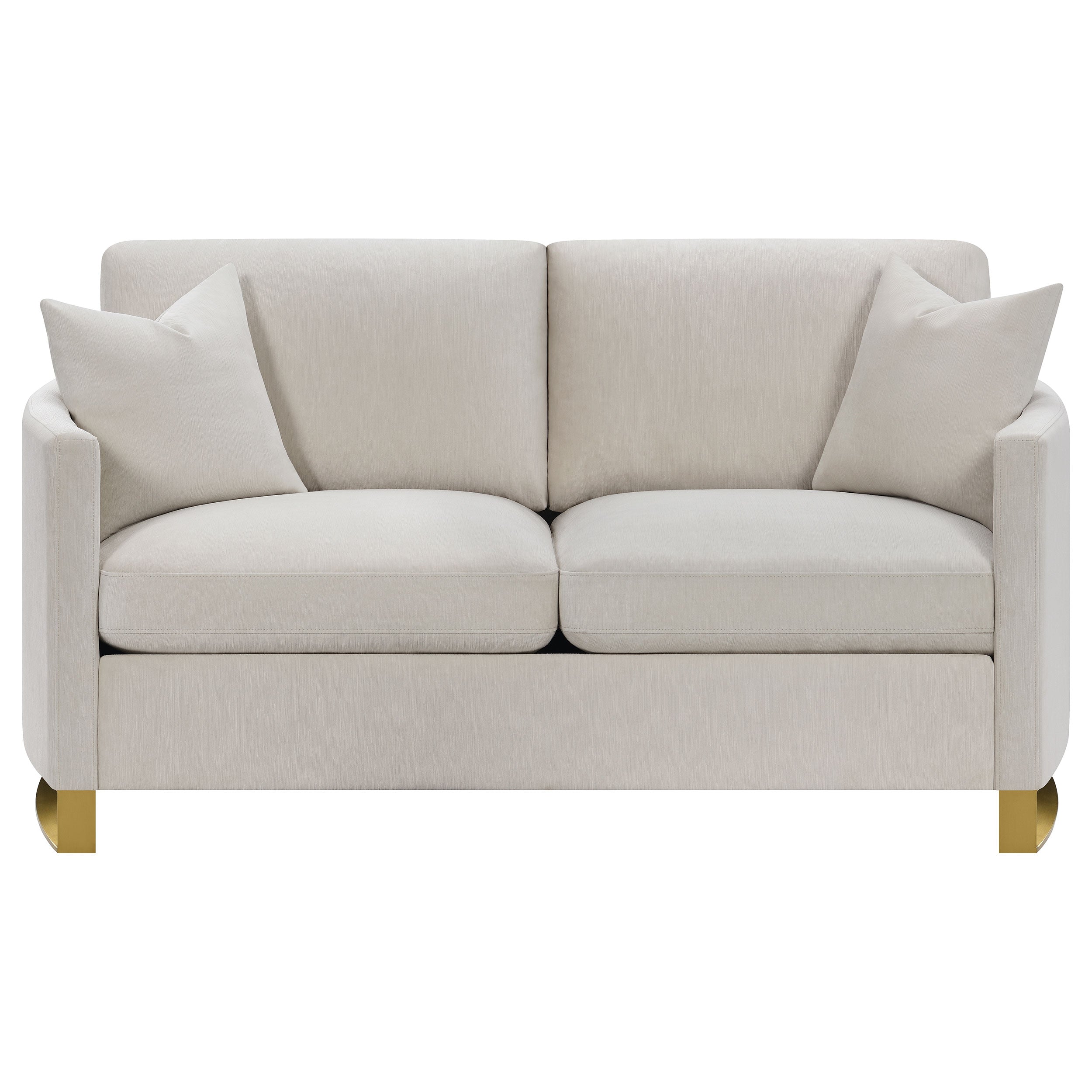 Corliss Upholstered Curved Track Arm Loveseat Beige-CoasterElevations