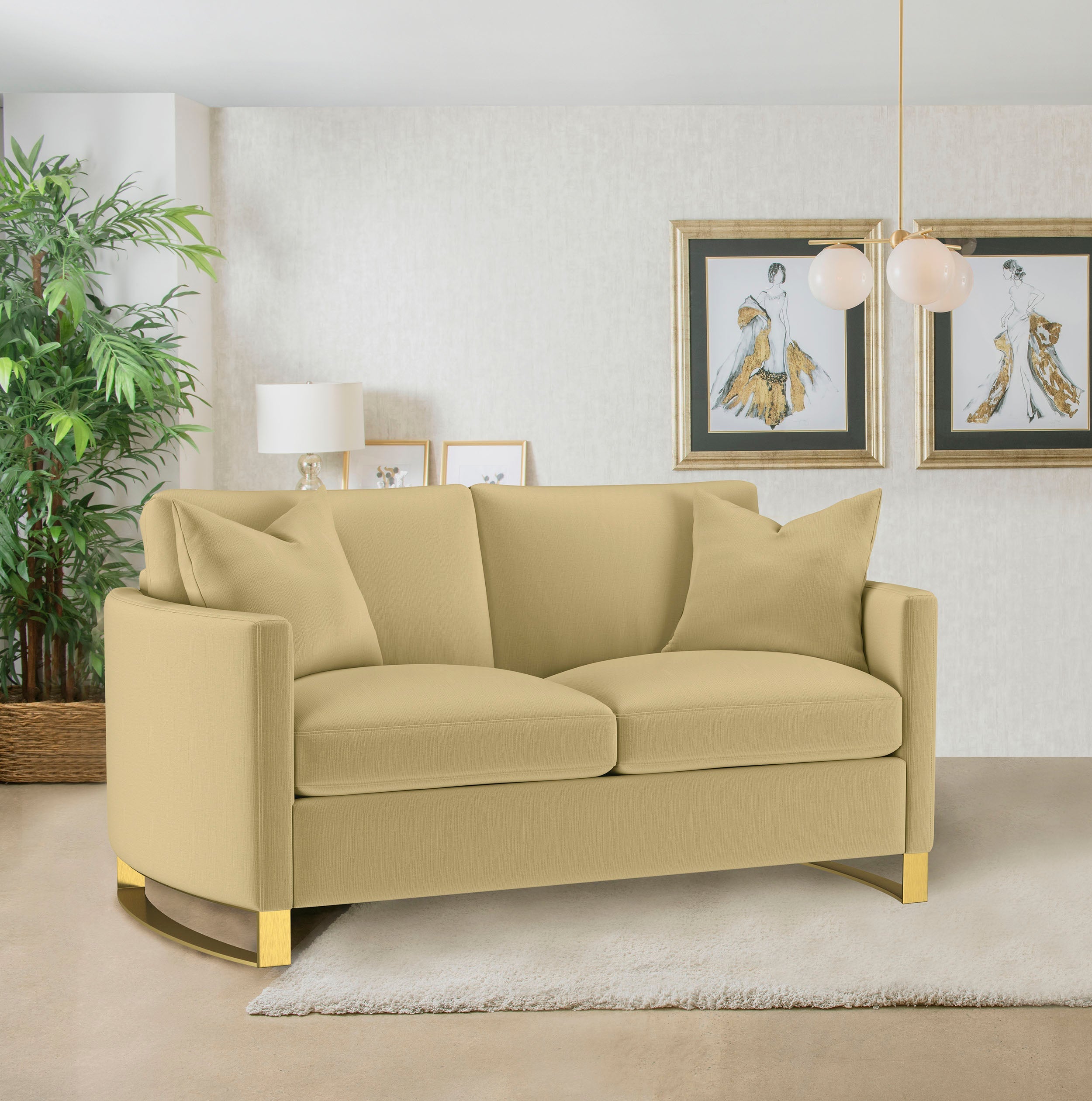 Corliss Upholstered Curved Track Arm Loveseat Camel-