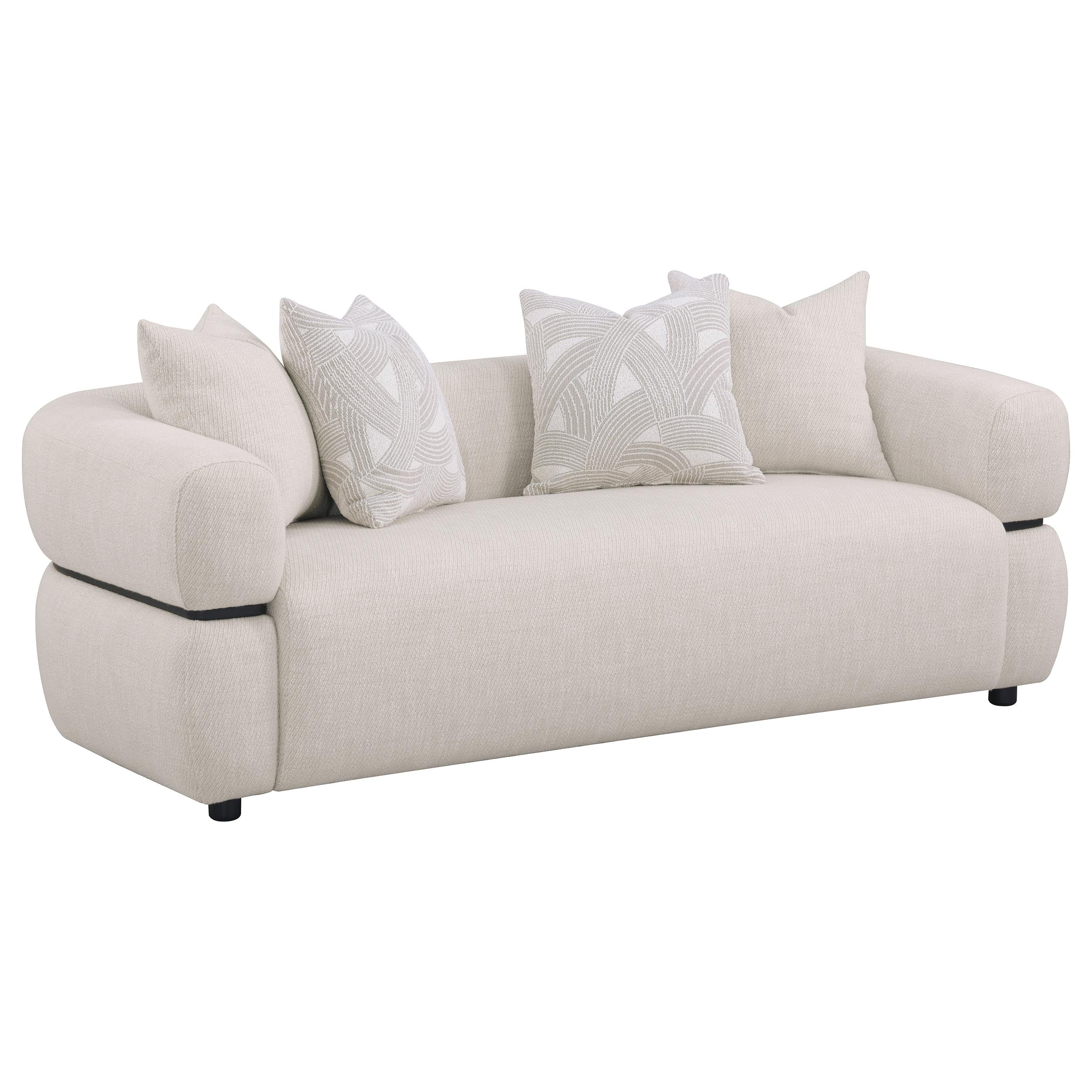 Jeanette 84-inch Fabric Upholstered Round Arm Sofa Beige-