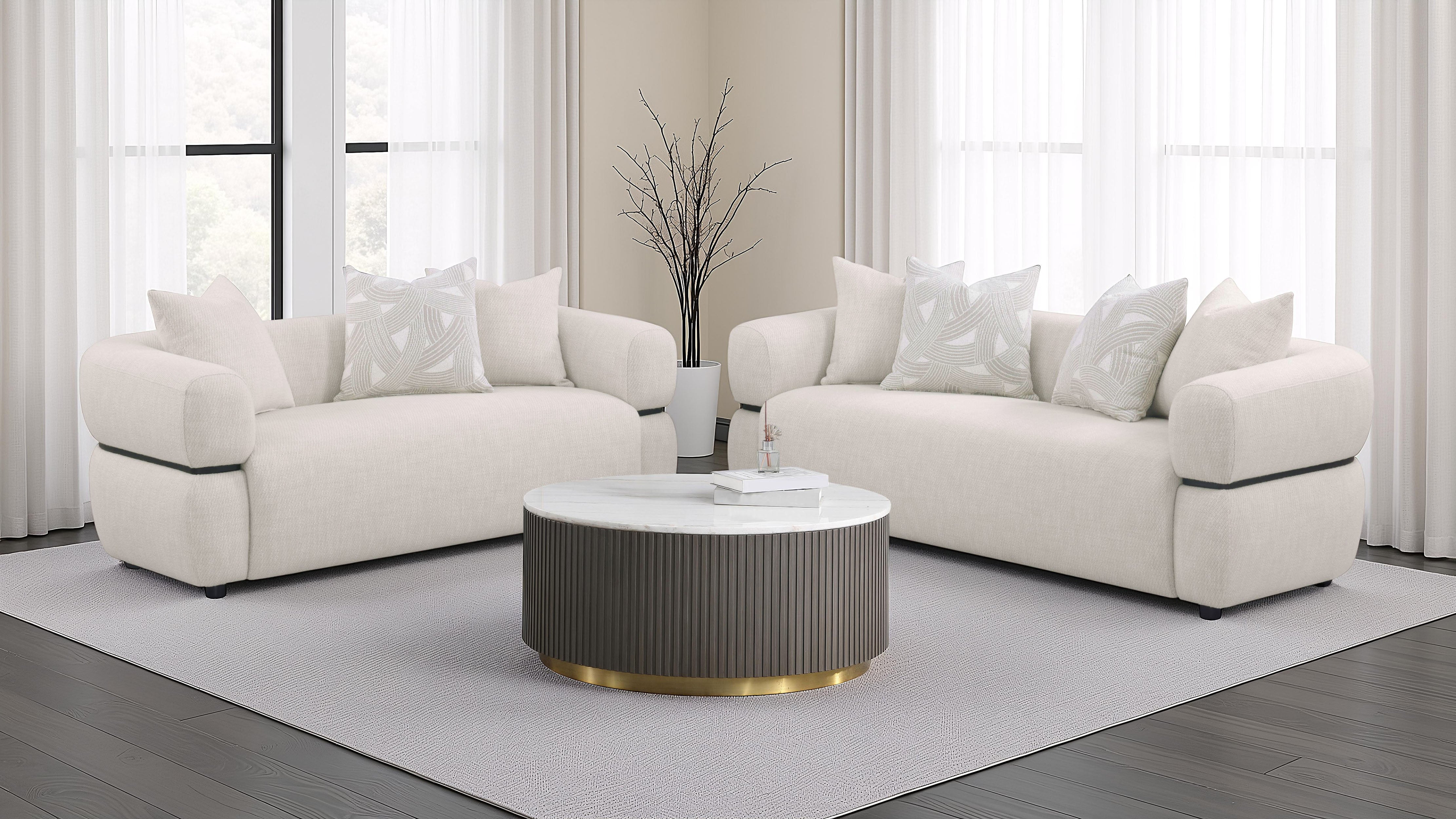 Jeanette 84-inch Fabric Upholstered Round Arm Sofa Beige-