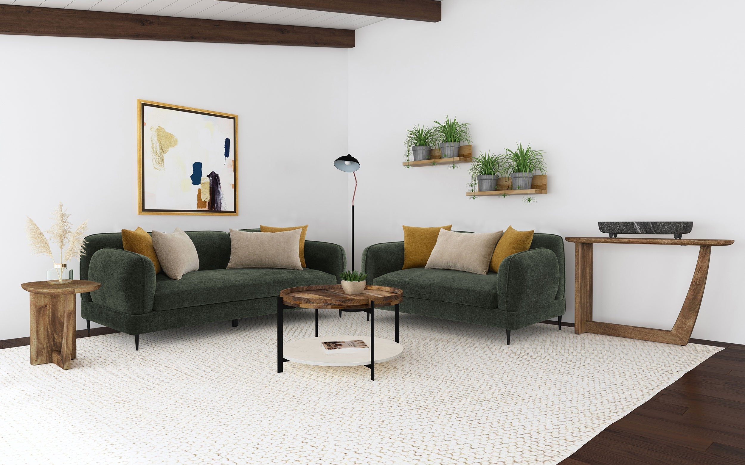 Jade Chenille Upholstered Modern Track Arm Loveseat Green-