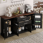 63" Farmhouse Barn Door Storage Cabinet with 2 Drawers & Door Rack