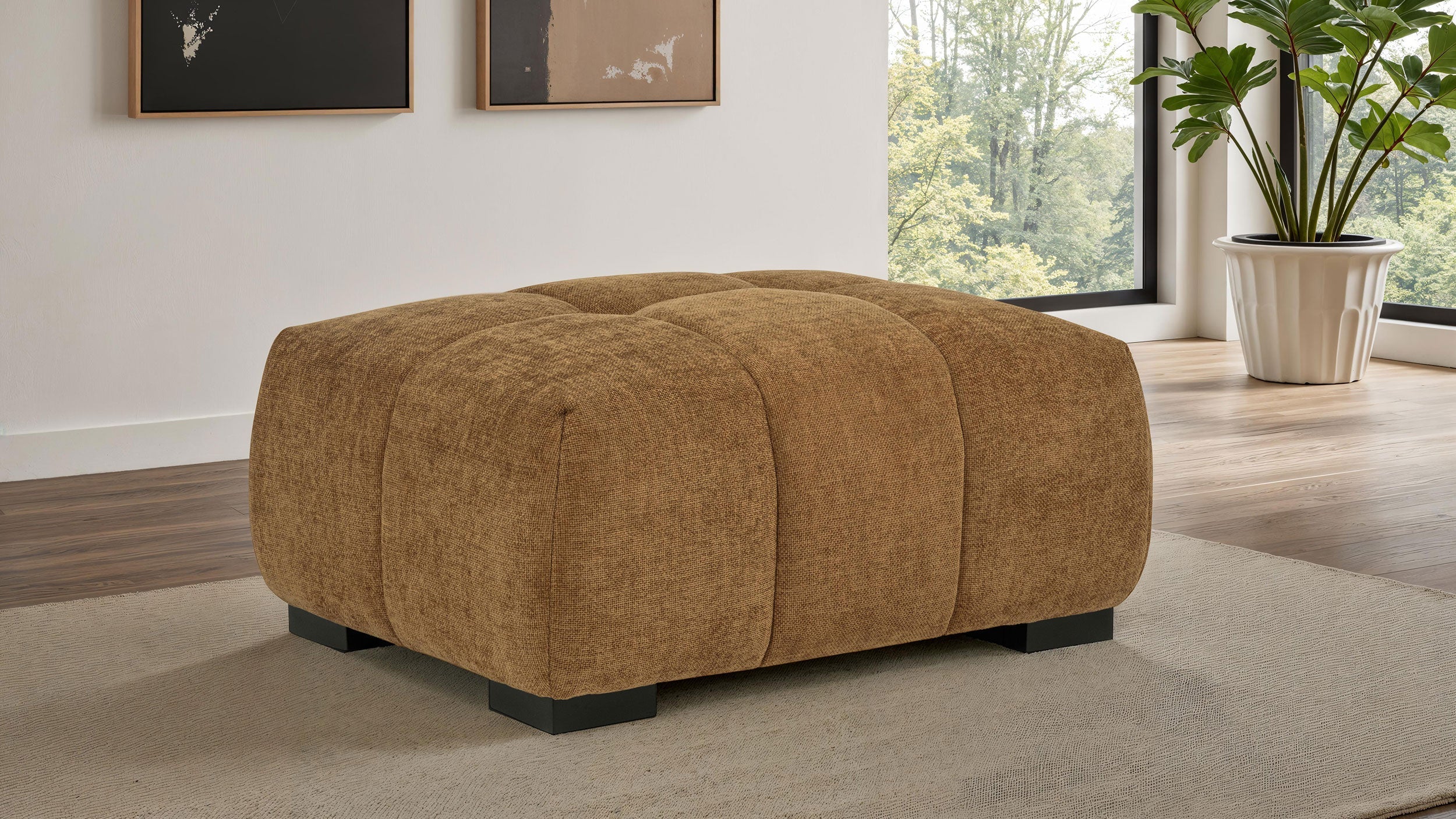 Octavia Upholstered Rectangular Ottoman Amber-
