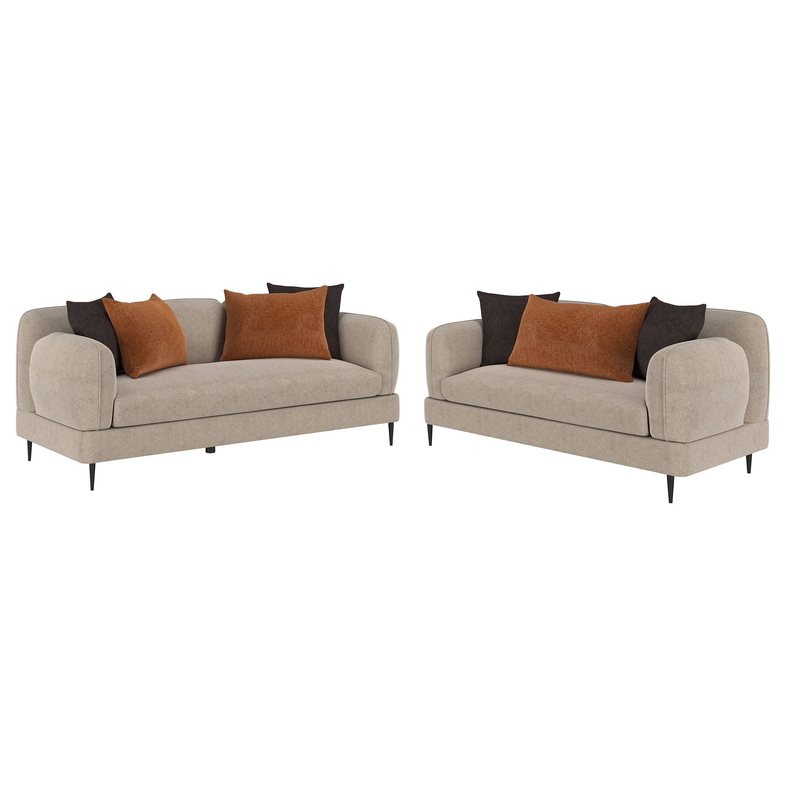 Jade 2-piece Chenille Upholstered Sofa Set Latte-