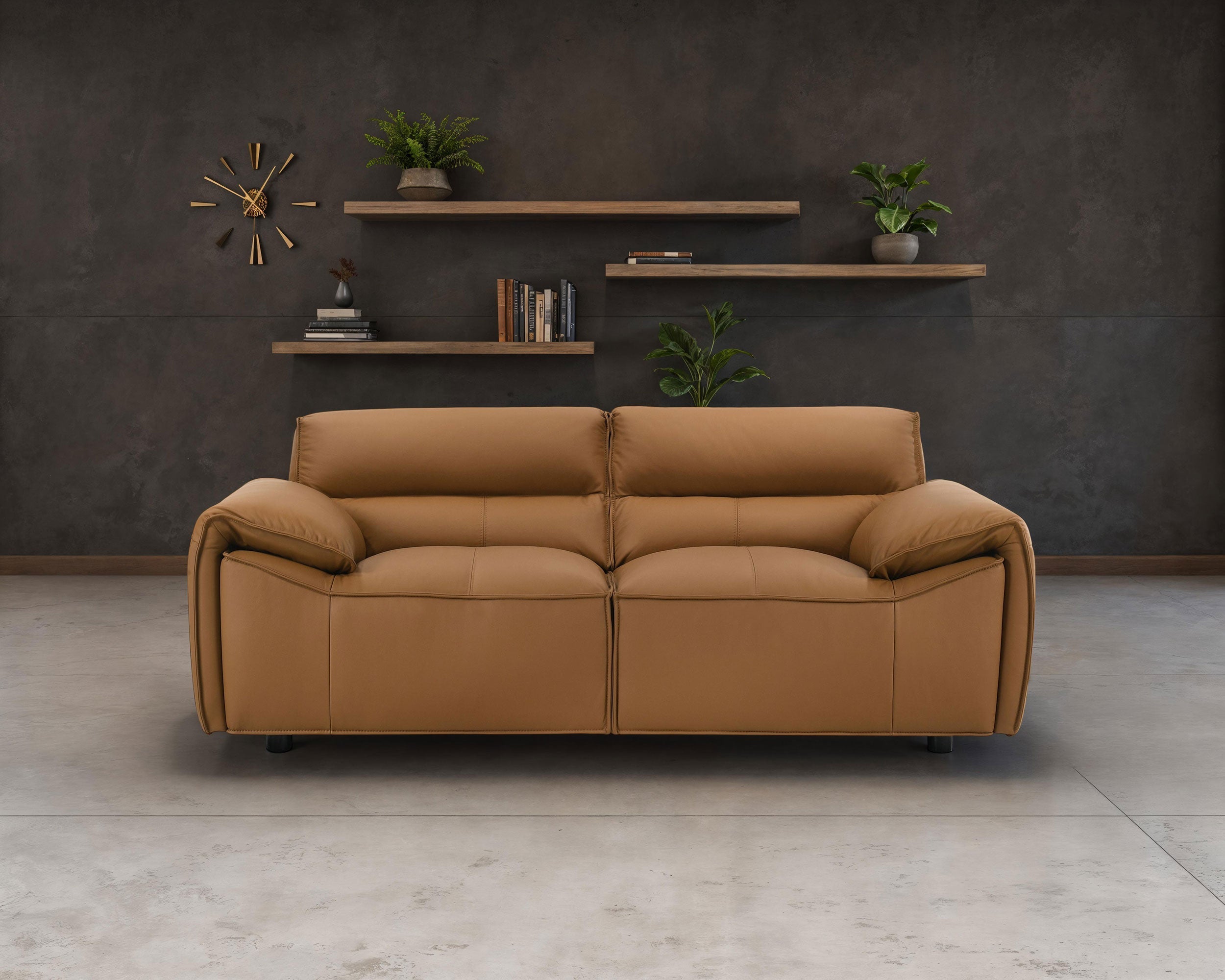 Buxton Top Grain Leather Upholstered Loveseat Orange-