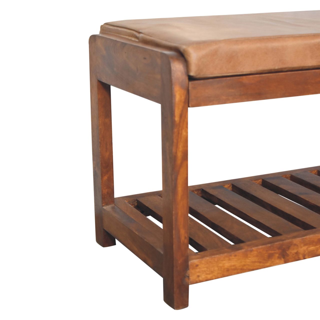 Solid Wood Small Buffalo Slatted Bench with Open Storage
