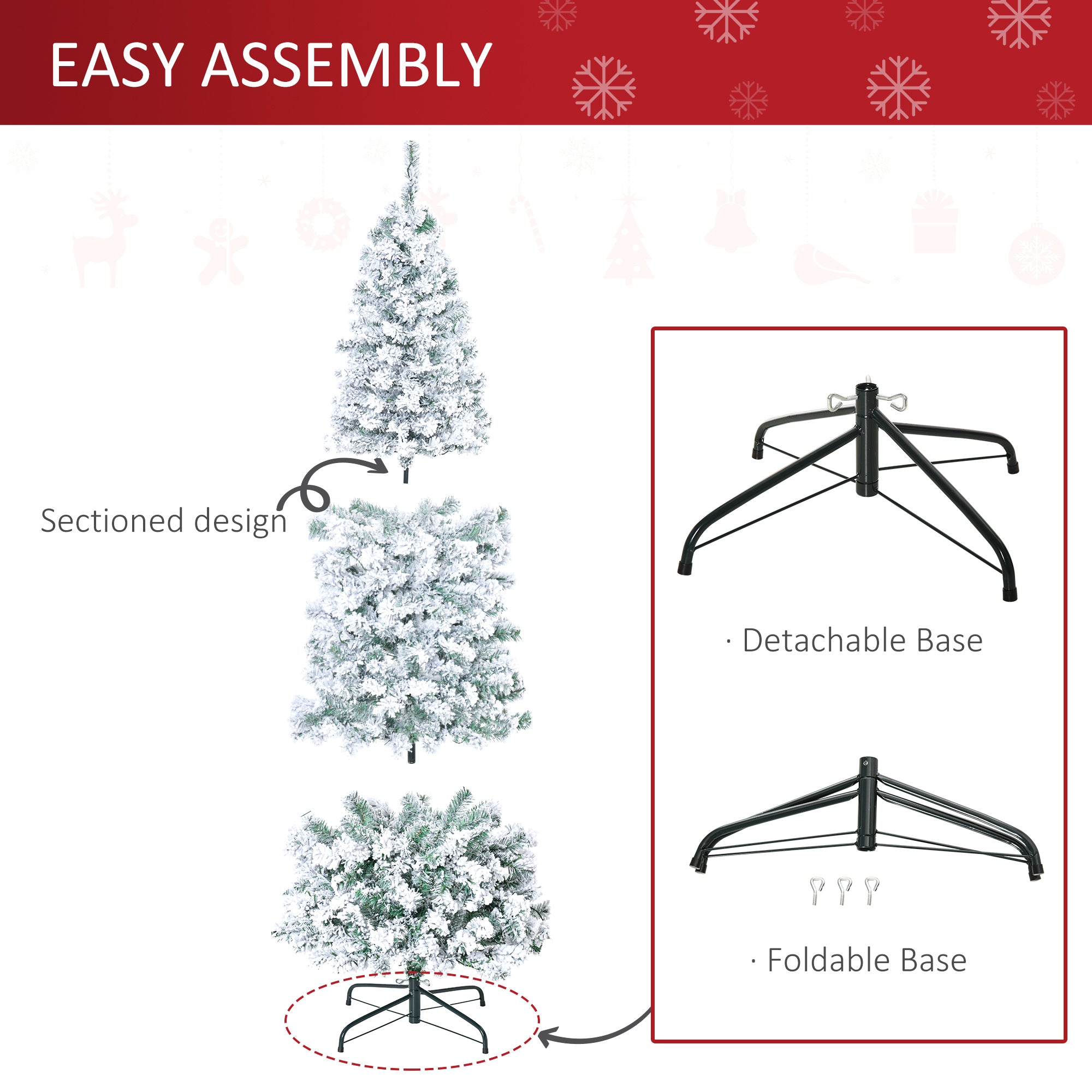 HOMCOM 6ft Pre-Lit Snow-Flocked Slim Douglas Fir Artificial Christmas Tree