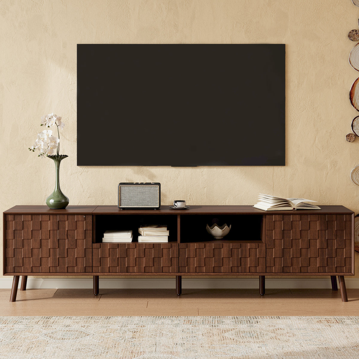 78-Inch Modern TV Stand with Solid Wood Legs, Walnut