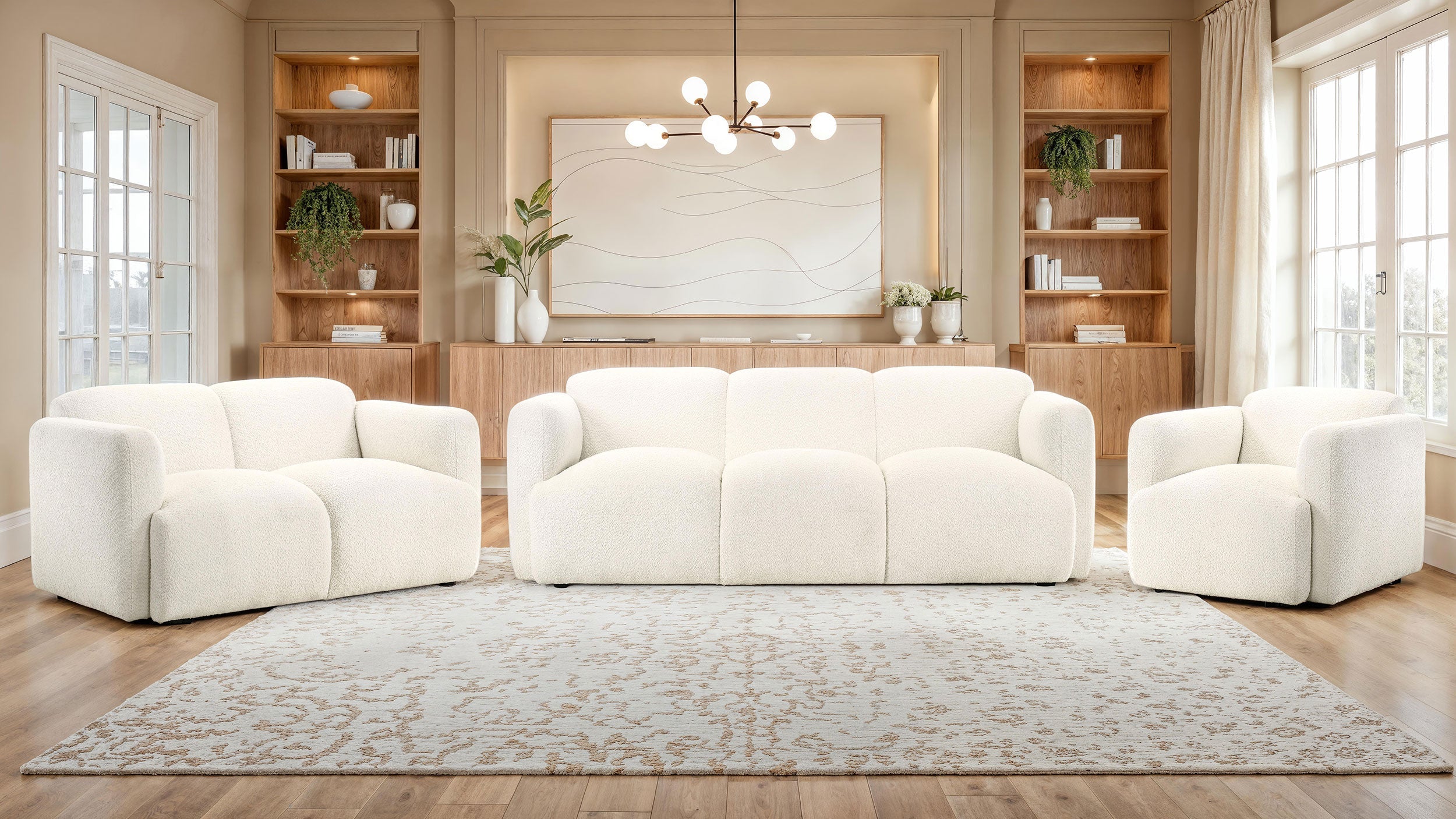 Dorset Fabric Upholstered Round Track Arm Loveseat White-