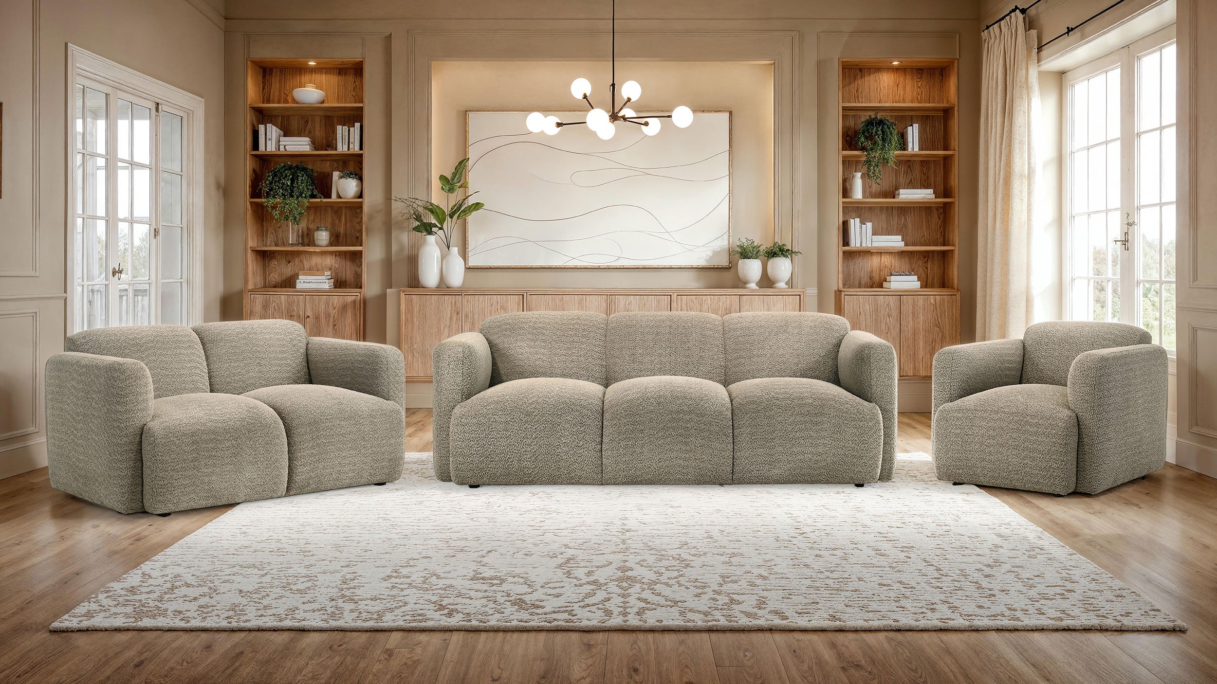 Dorset Fabric Upholstered Round Track Arm Sofa Brown-
