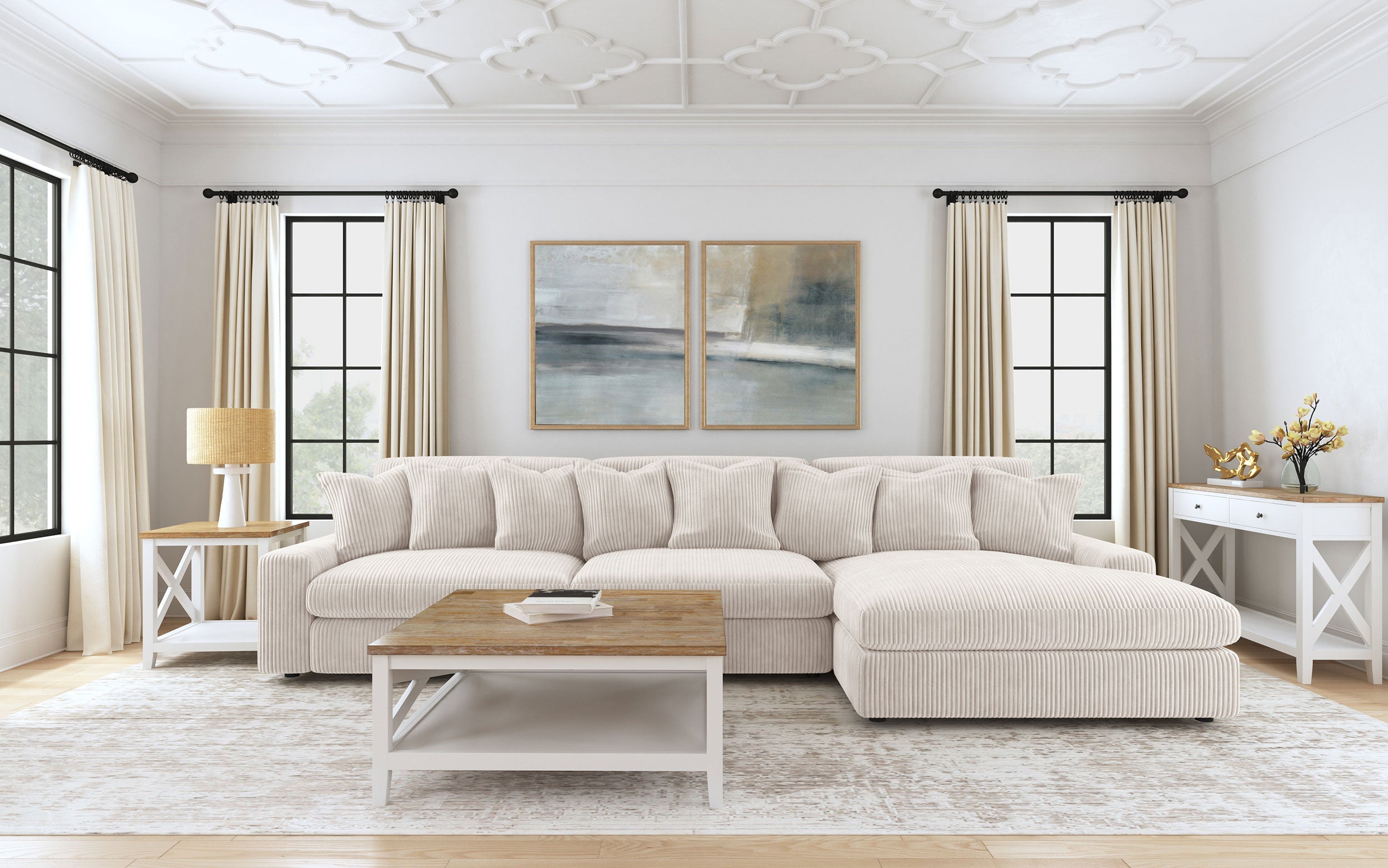Blaine Upholstered Reversible Chaise Sectional Sofa Sand-