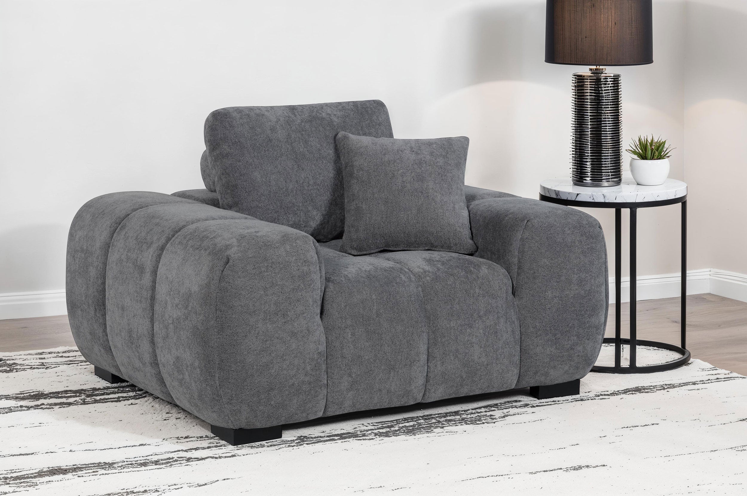 Octavia Upholstered Track Arm Accent Chair Charcoal Grey-