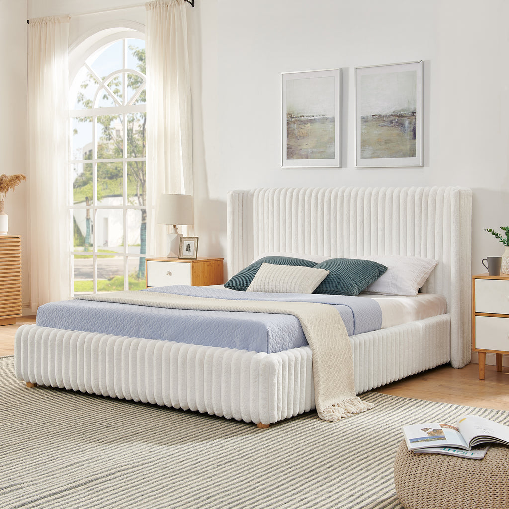 Queen Functional Vertical Striped Bed with Gas Lift Storage