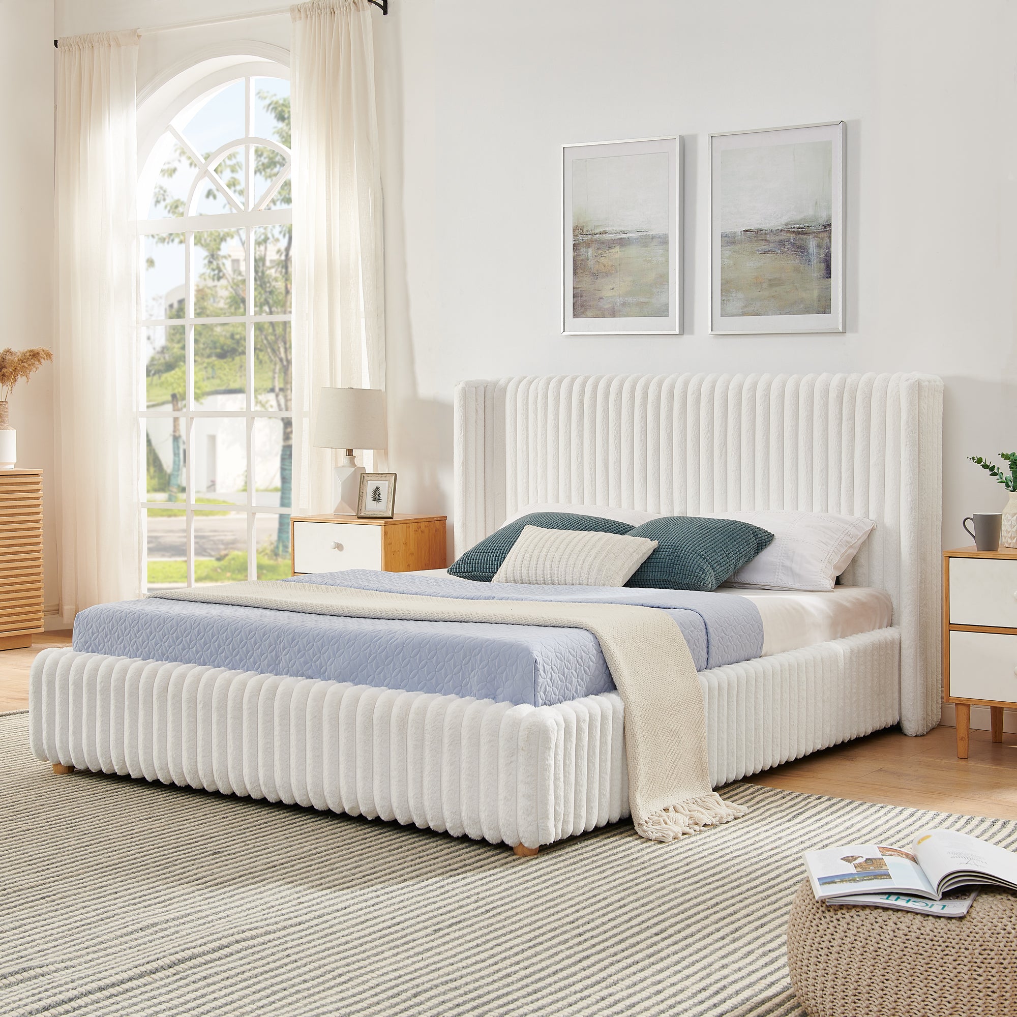 Queen Functional Vertical Striped Bed with Gas Lift Storage