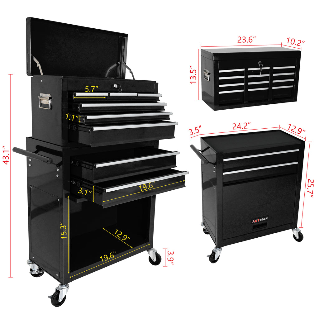 High Capacity Rolling Tool Chest with Wheels and Drawers, 8-Drawer Tool Storage Cabinet--BLACK