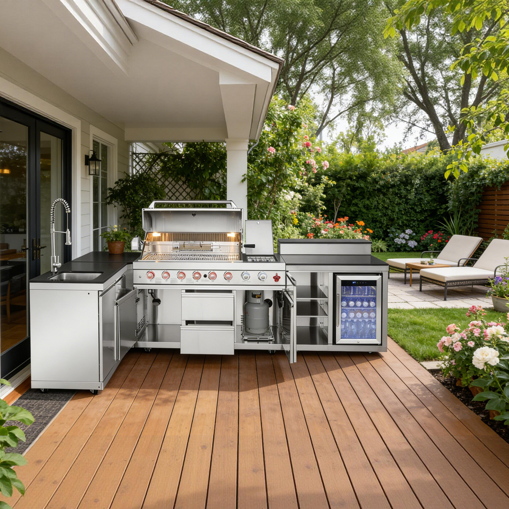 Outdoor Kitchen Island with 6+1 Burner Propane Gas BBQ Grill