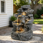 5-Tiered Concrete Tall Slim Fountain, 23.85"H