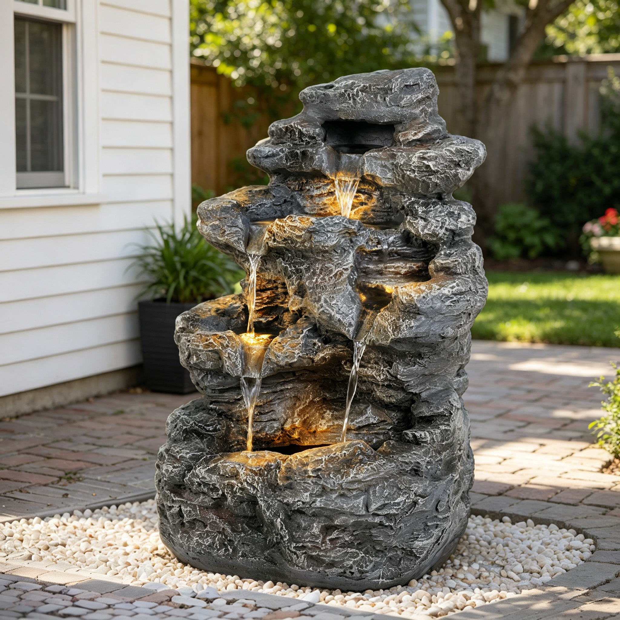 5-Tiered Concrete Tall Slim Fountain, 23.85"H