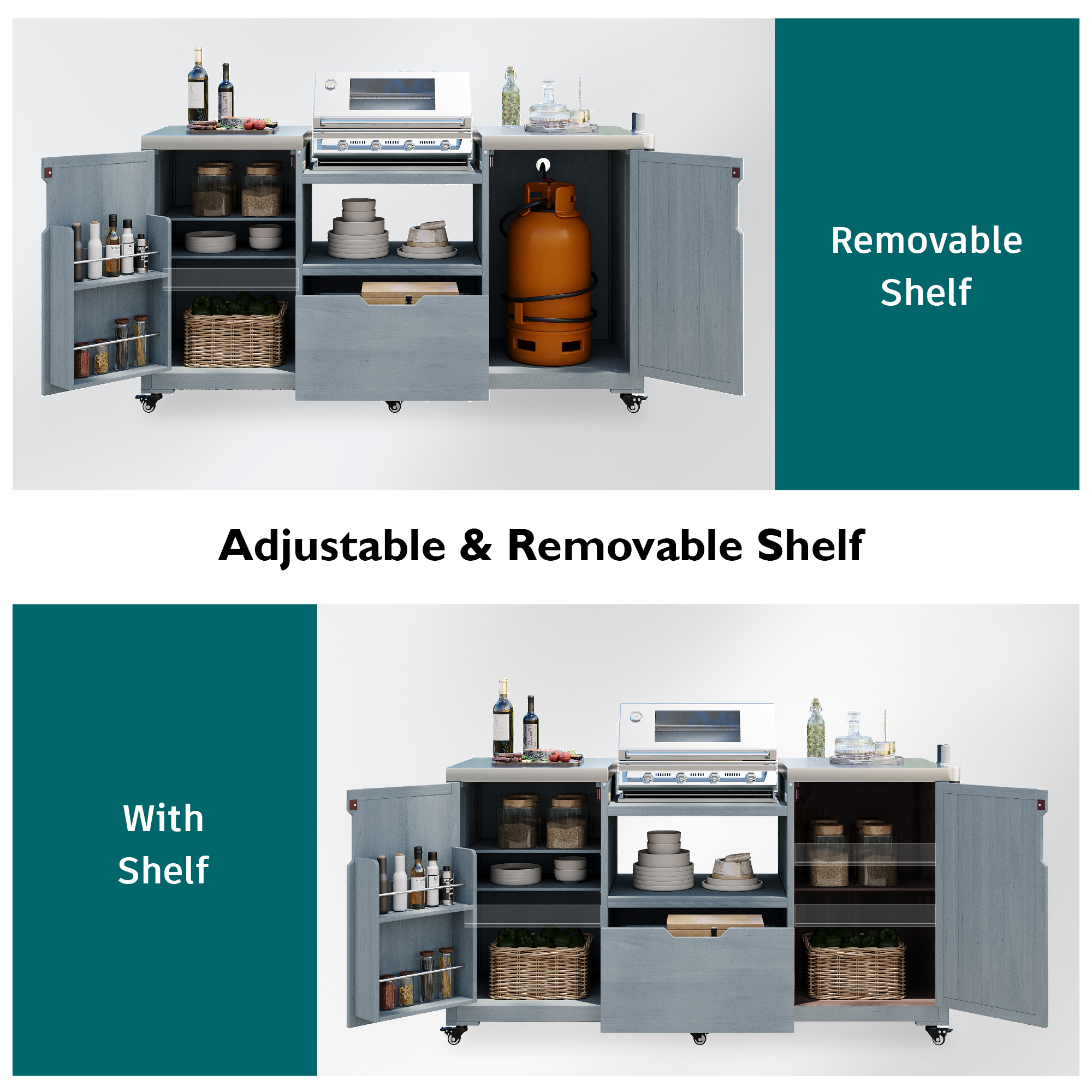 K&K 66.5" Outdoor Kitchen Island for Big Green Egg Grills