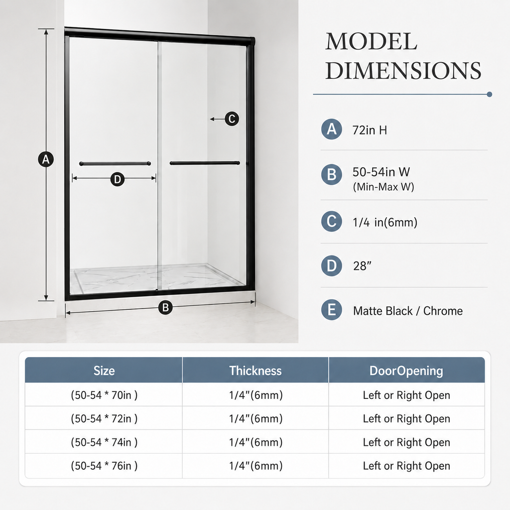 Framed Double Sliding Shower Door, 50-54" W x 72" H