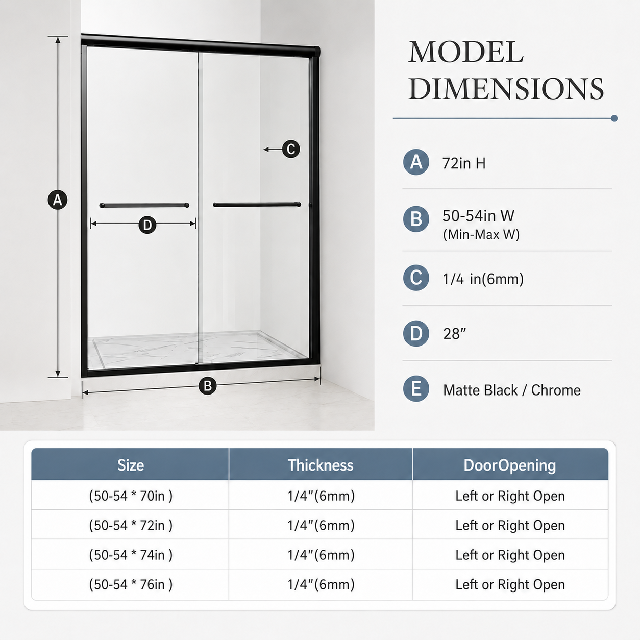 Framed Double Sliding Shower Door, 50-54" W x 72" H
