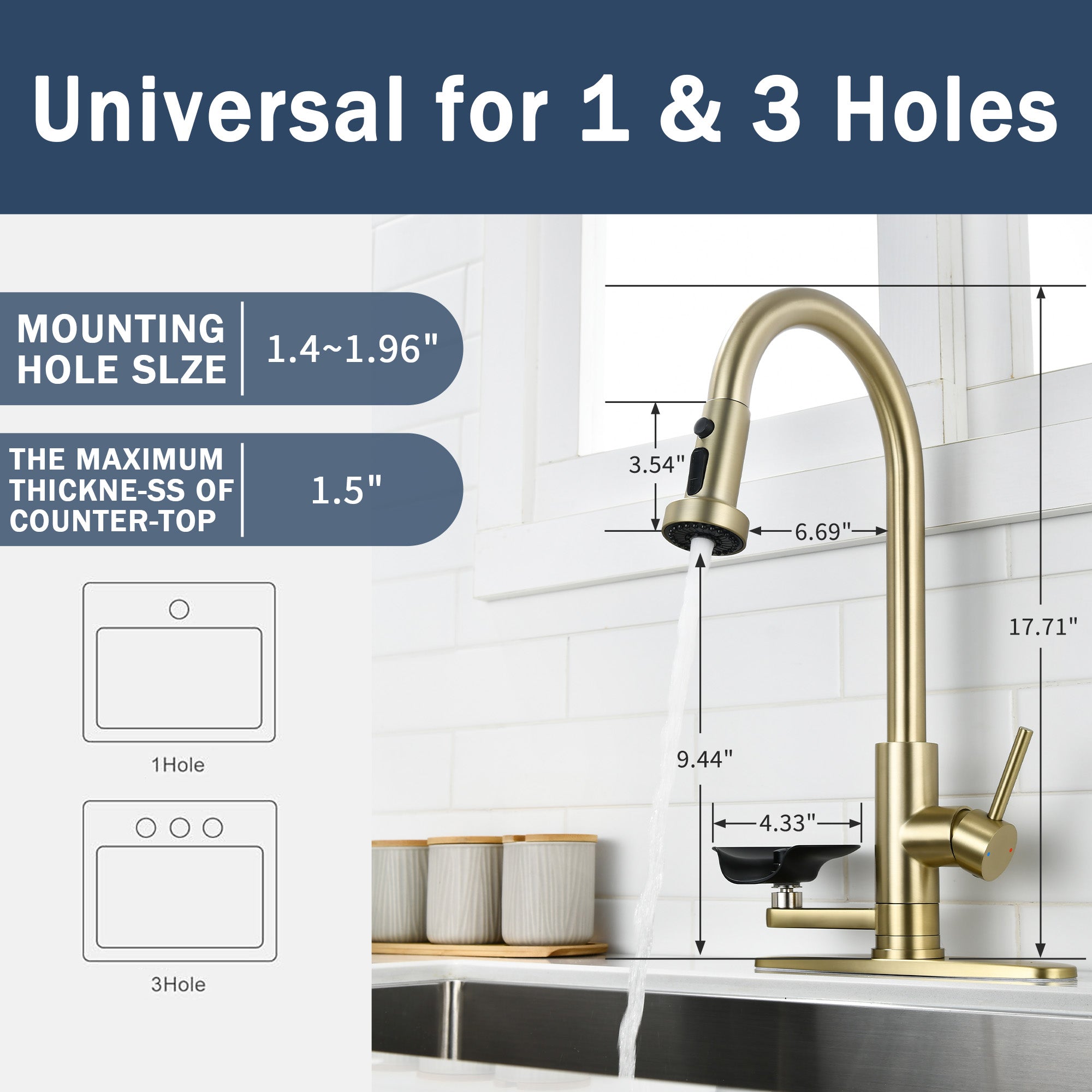 3-in-1 Kitchen Faucet with Press-Type Glass Rinser