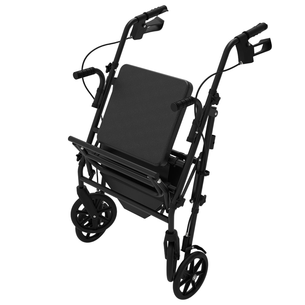Rollator Walker with Seat for Seniors, 2-in-1 Combo, 8-Inch Wheels, Black