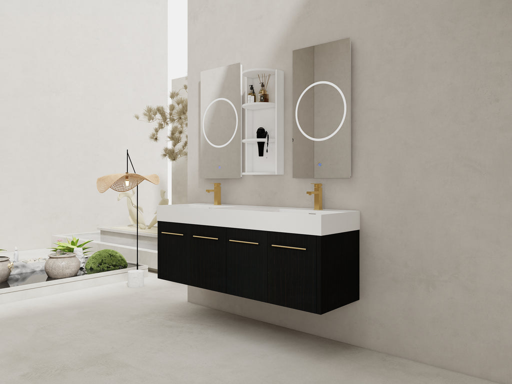 60 Inch Wall-Mounted Bathroom Vanity with Sink and Storage Rack