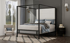 Modern Canopy Bed with Velvet Upholstered Headboard