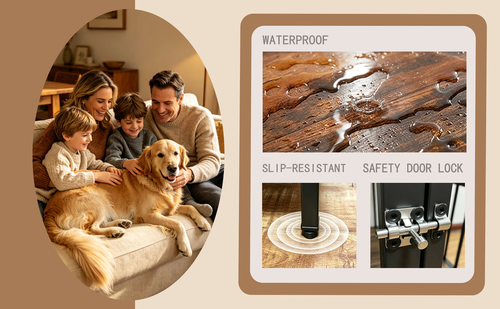 Vintage Wood Grain Dog Cage with 360 Degree Rotating Bowl