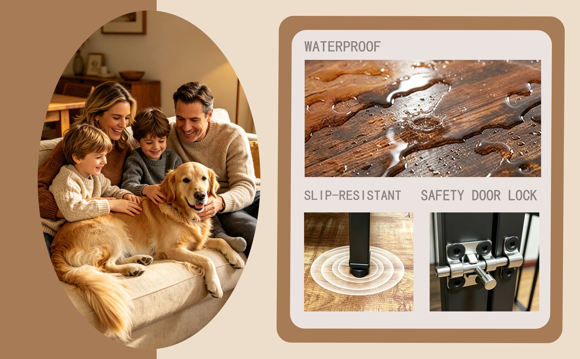 Vintage Wood Grain Dog Cage with 360 Degree Rotating Bowl